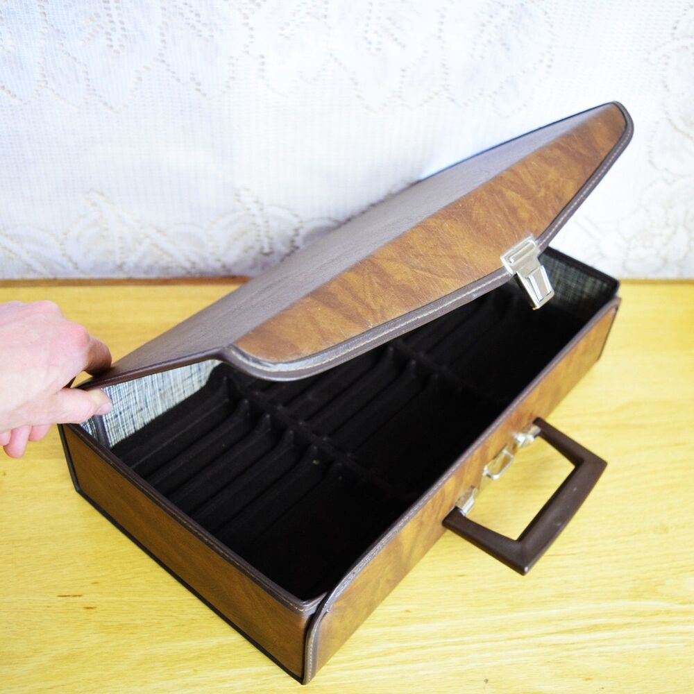 Vintage Cassette Briefcase Faux Leather Naugahyde Holds 24 Tapes Hipster Grunge